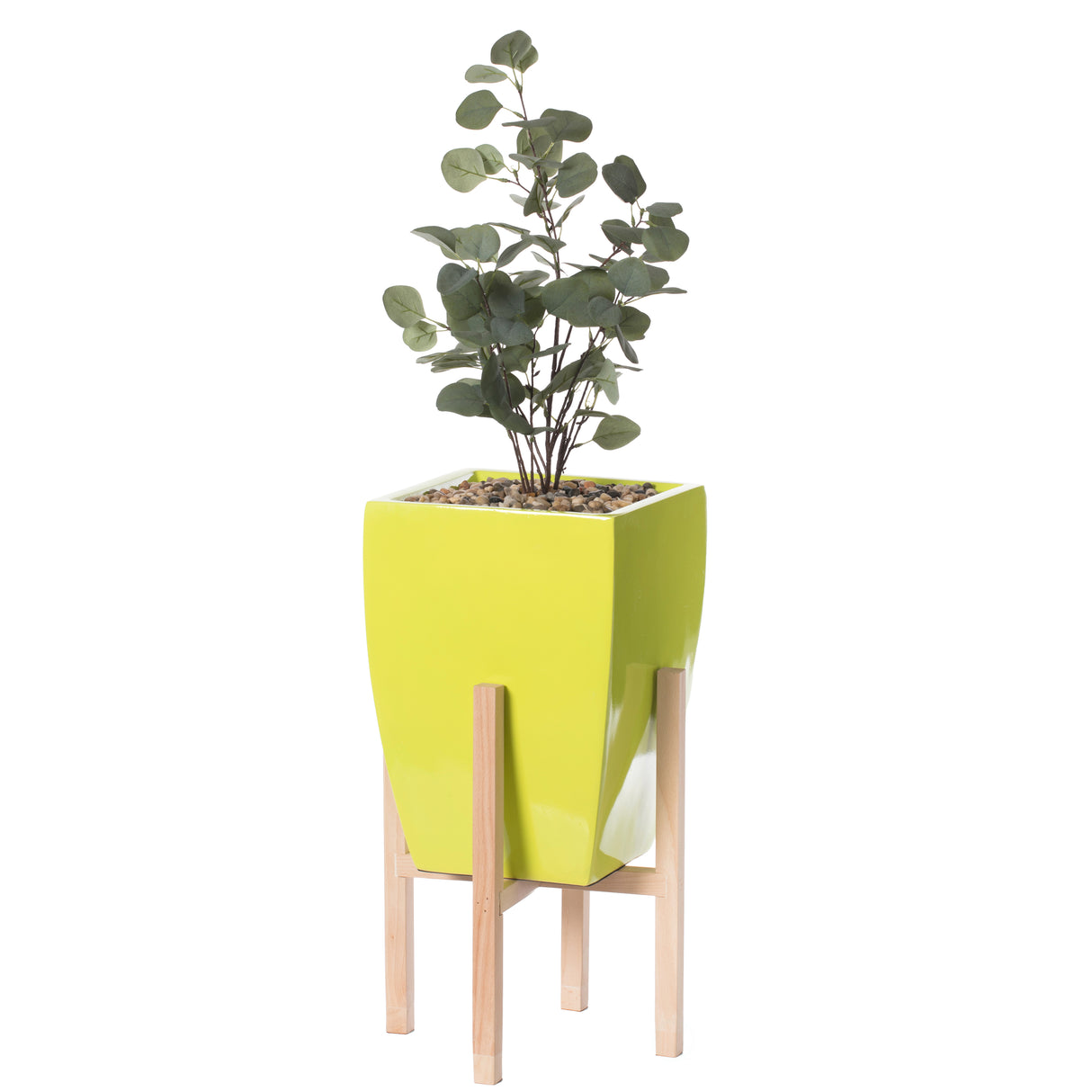 Green Indoor Decorative Square Planter With Wooden Stand - LEHADAR