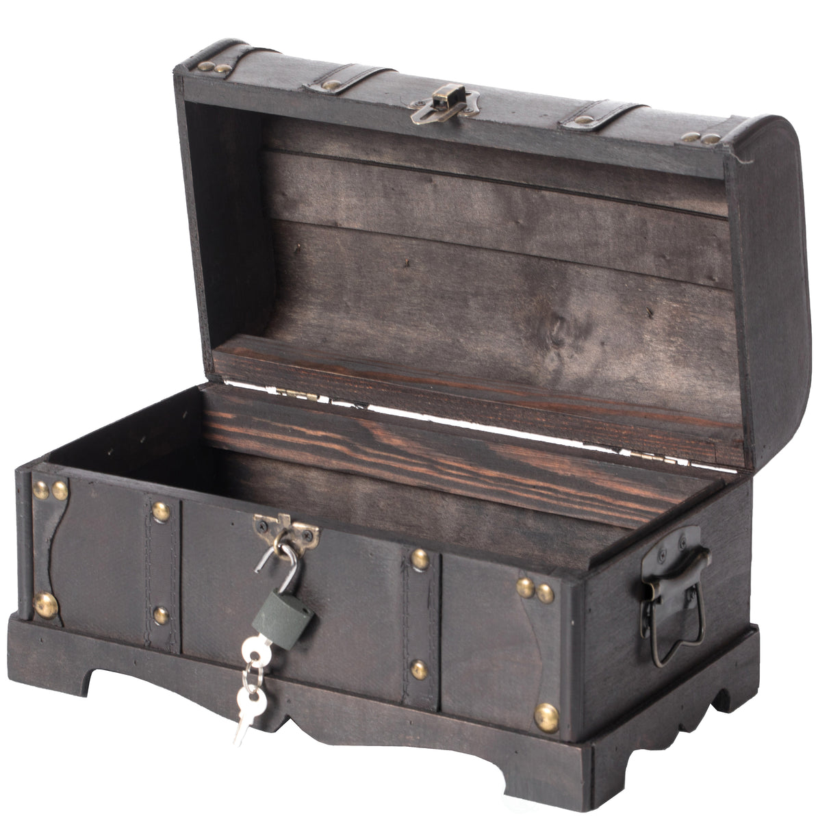 Small Pirate Style Wooden Treasure Chest with Small Vintage Padlock and Key - LEHADAR