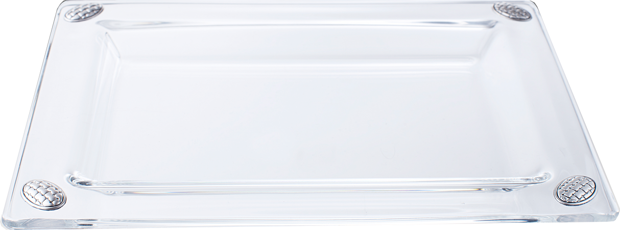 Glass Tray with 4 silver pcs brick Design 9 1/2x7" - LEHADAR