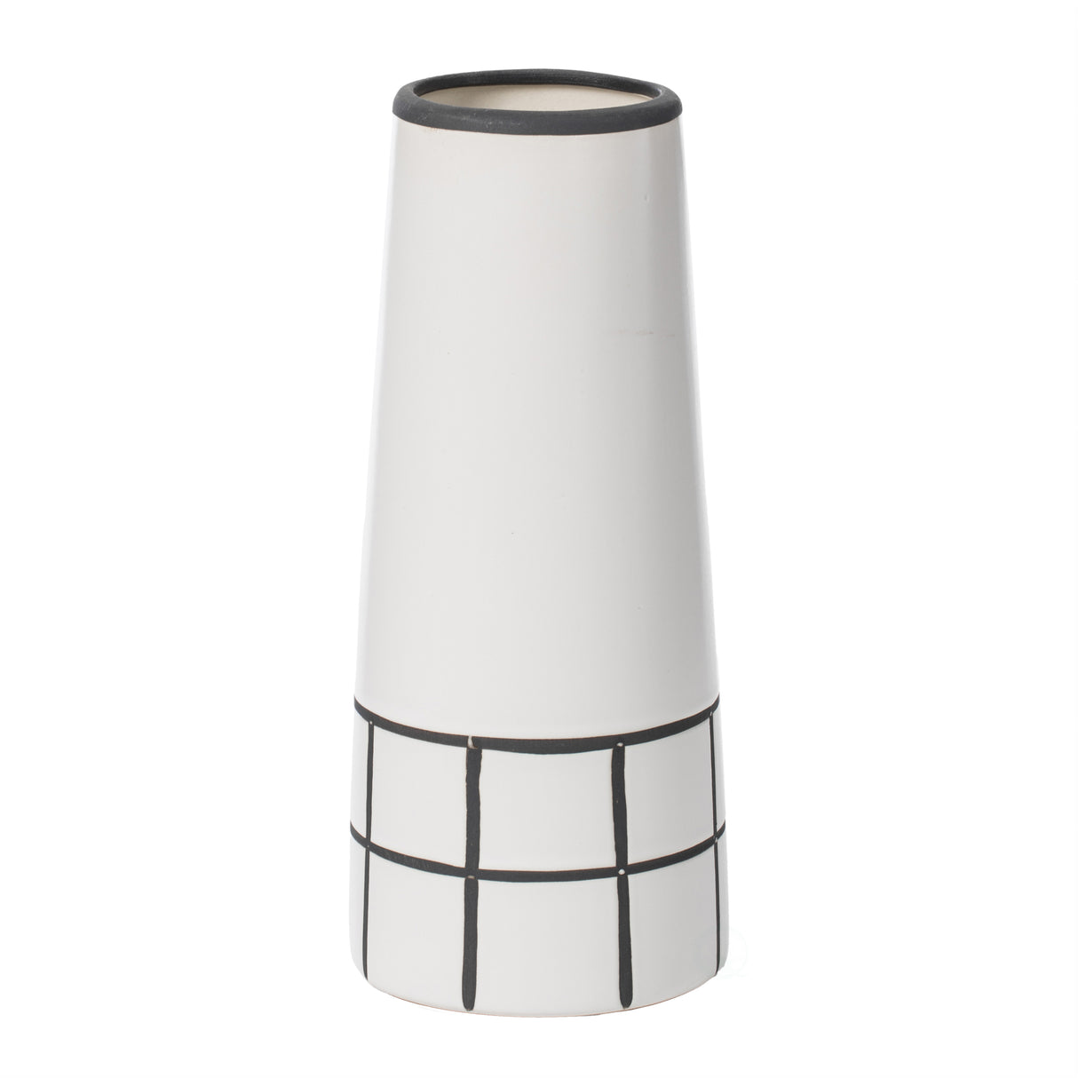 9.5" H Ceramic Modern Painted Grid Tapered Flower Table Vase, Black and White - LEHADAR
