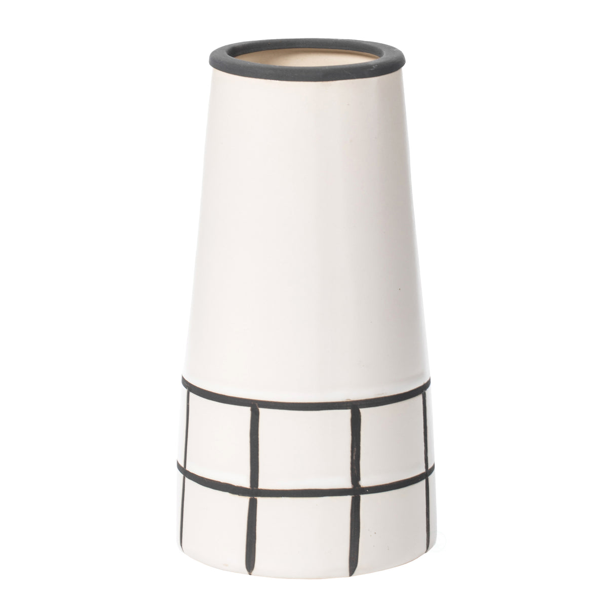 7" H Ceramic Modern Painted Grid Tapered Flower Table Vase, Black and White - LEHADAR