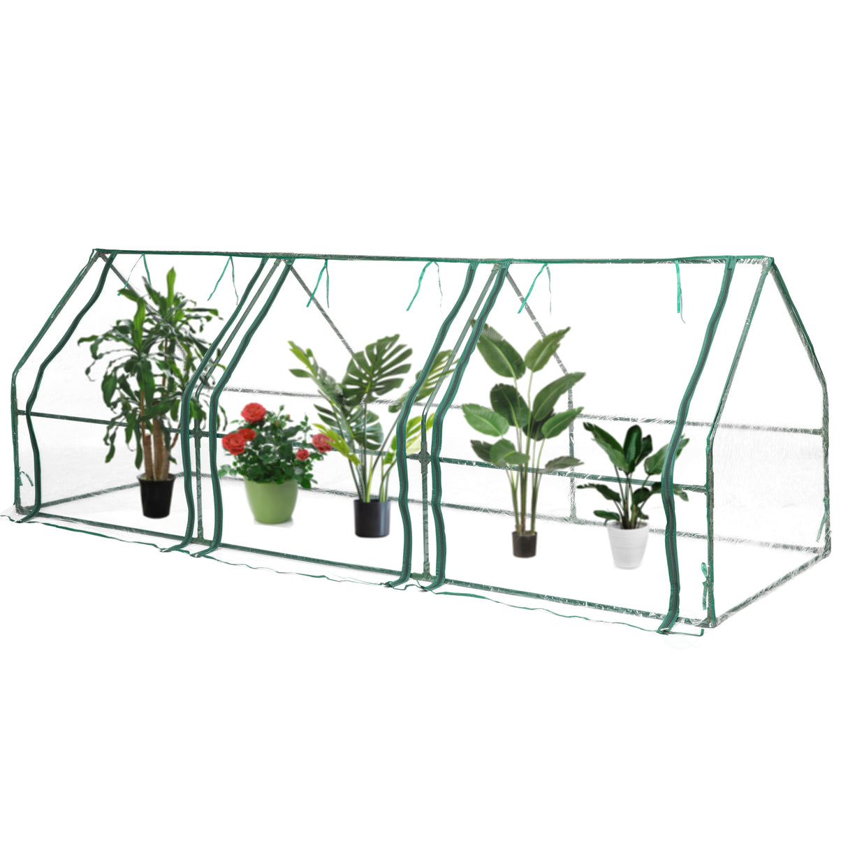 Green Outdoor Waterproof Portable Plant Greenhouse with 2 Clear Zippered Windows, Large - LEHADAR
