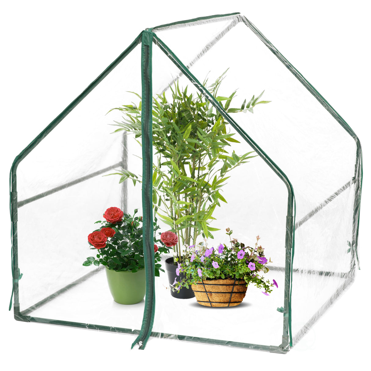 Green Outdoor Waterproof Portable Plant Greenhouse with 2 Clear Zippered Windows, Small - LEHADAR
