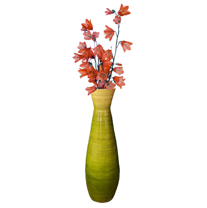 28" Tall Bamboo Floor Vase, Glossy Green - LEHADAR