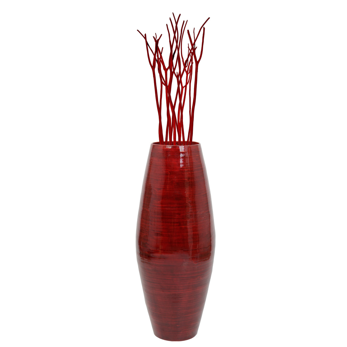 Bamboo Cylinder Floor Vase - Handcrafted Tall Decorative Vase - Ideal for Dining Room, Living Room, 27.5 Inch Red - LEHADAR