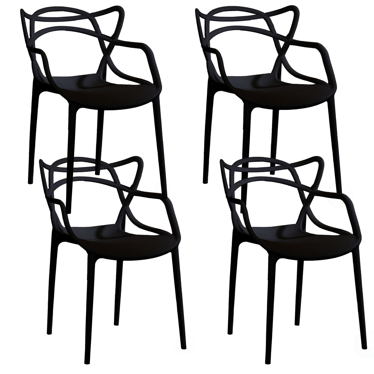 Mid-Century Modern Style Stackable Plastic Molded Arm Chair with Entangled Open Back, Set of 4 Black - LEHADAR