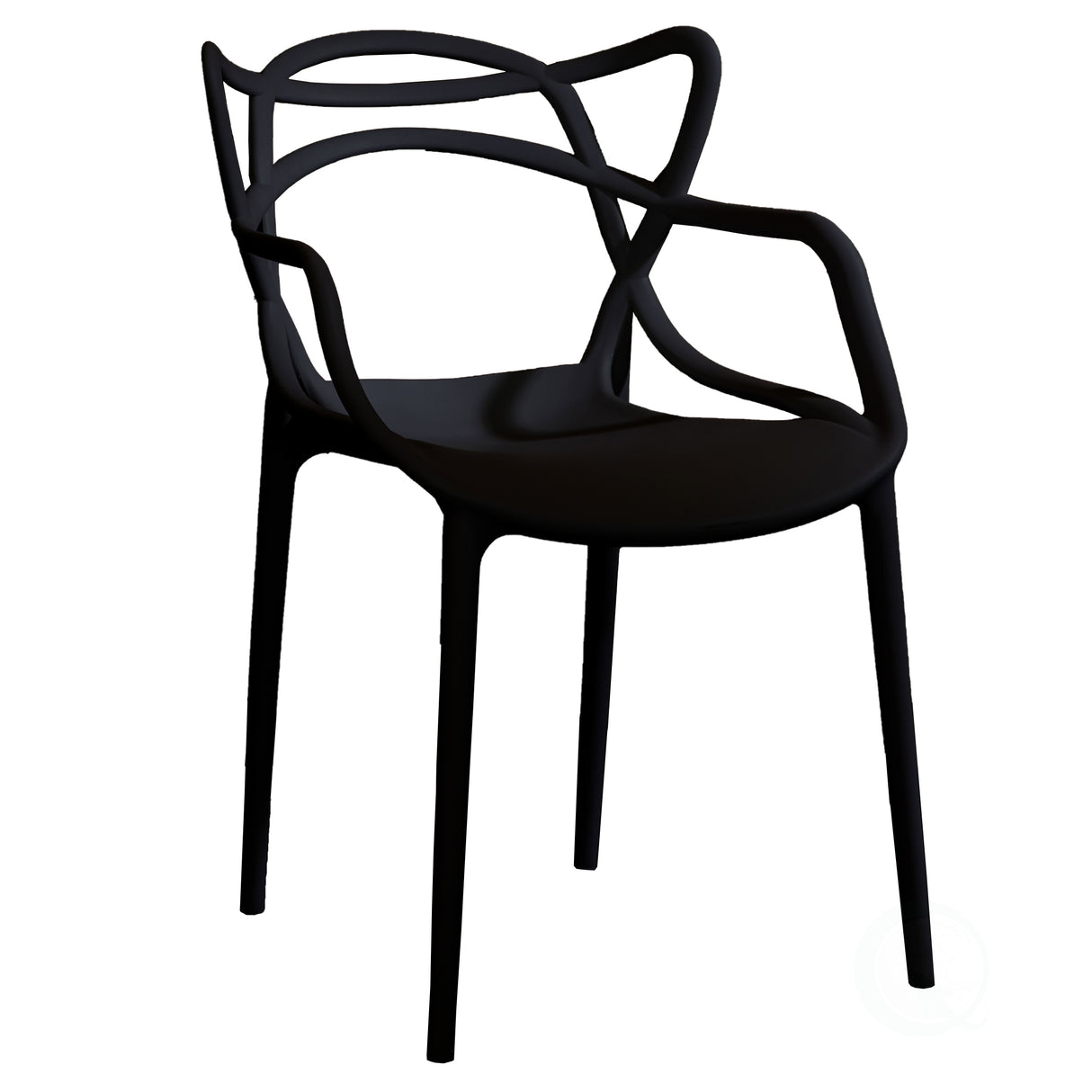 Mid-Century Modern Style Stackable Plastic Molded Arm Chair with Entangled Open Back, Black - LEHADAR