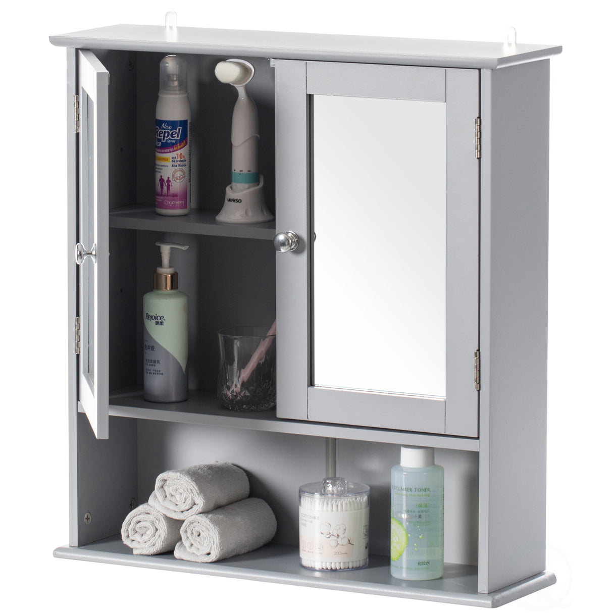 Gray Mirror Wall Mounted Cabinet For the Bathroom and Vanity with Adjustable Shelves - LEHADAR