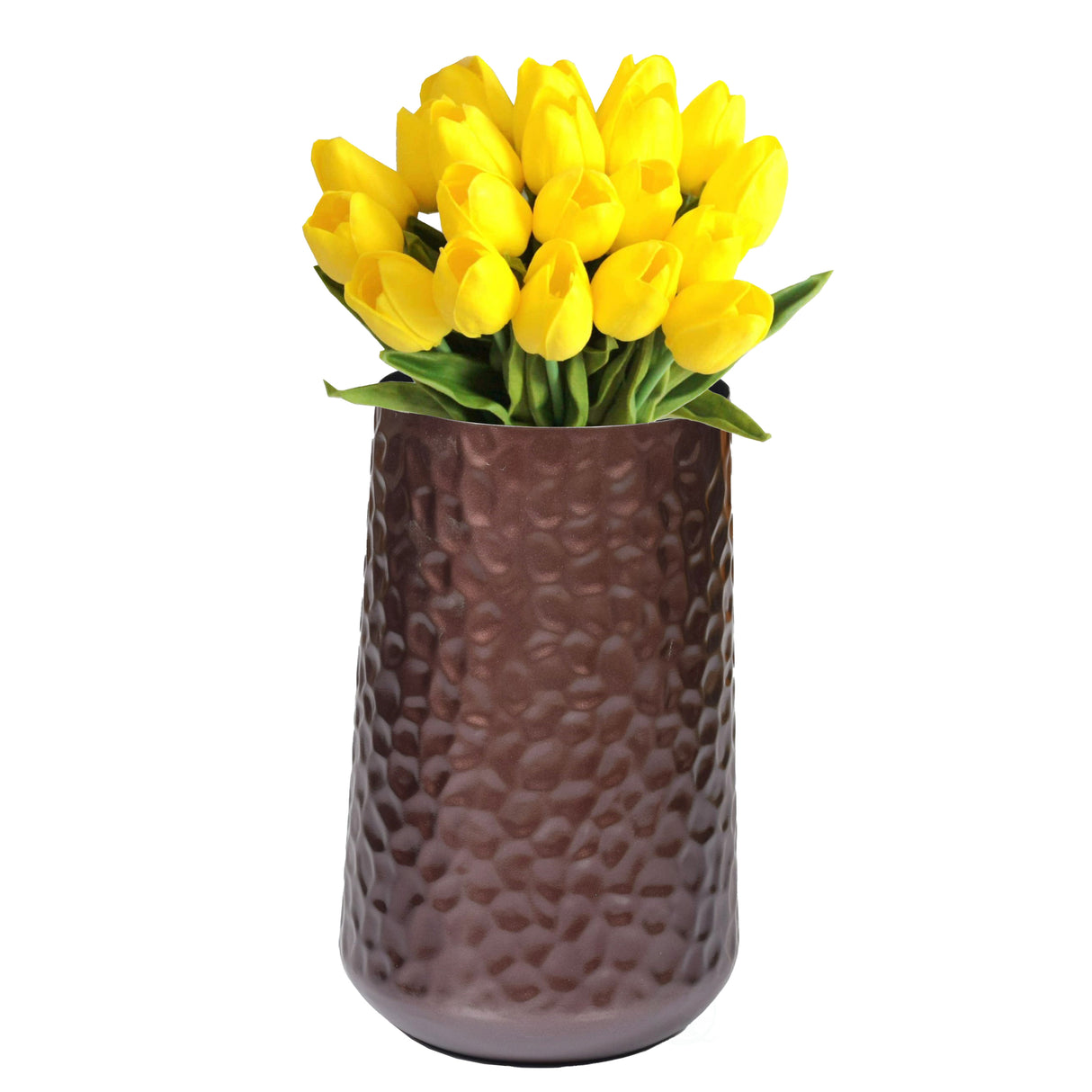 Brown Rustic Iron Flower Plant Centerpiece Hammered Vase 10.75 Inch - LEHADAR