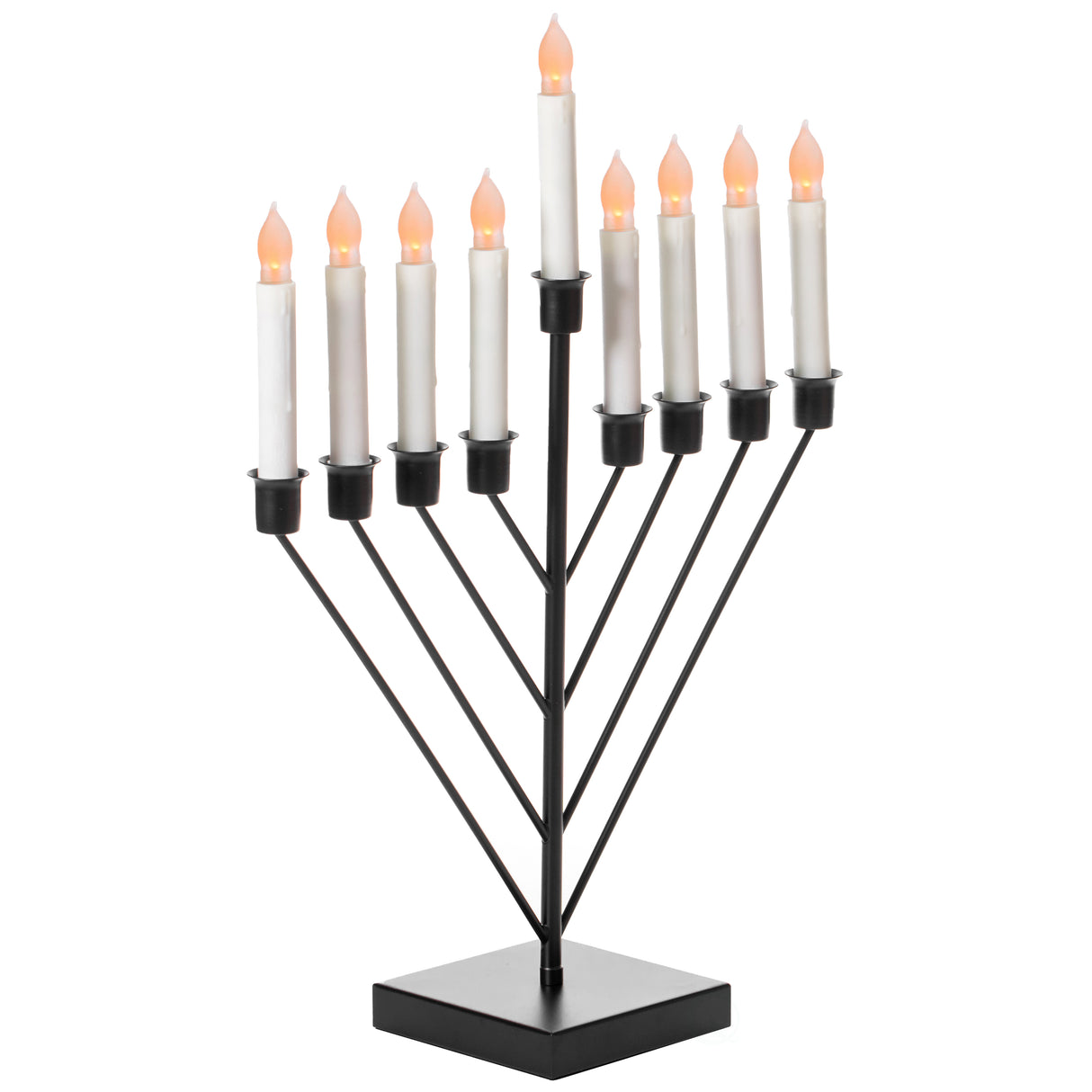 Nine Branch Electric Chabad Judaica Chanukah Menorah with LED Candle Design Candlestick, Black - LEHADAR