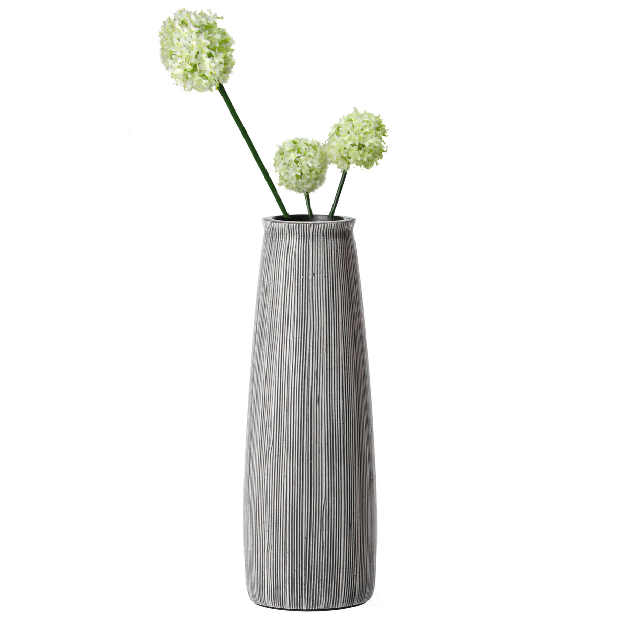 9 inch Tall Grey Striped Decorative Round Table Centerpiece Flower Vase Display Modern Home Decor Accent Stylish Elegant Ornamental Accessory Floral Arrangement Holder Living Room Dining Room Kitchen Decoration - LEHADAR