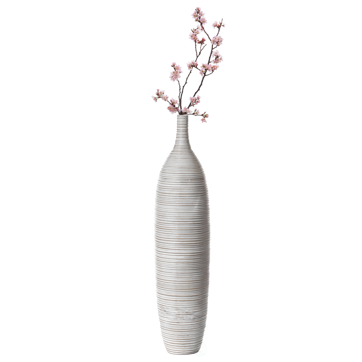 White Floor Vase, Ribbed Design, Modern Elegant Home Decoration, Tall Ceramic Vases, Contemporary Living Room Accent, Trendy Room Enhancement, Versatile Sculptural Look, Sophisticated D̩cor, 34 Inch - LEHADAR