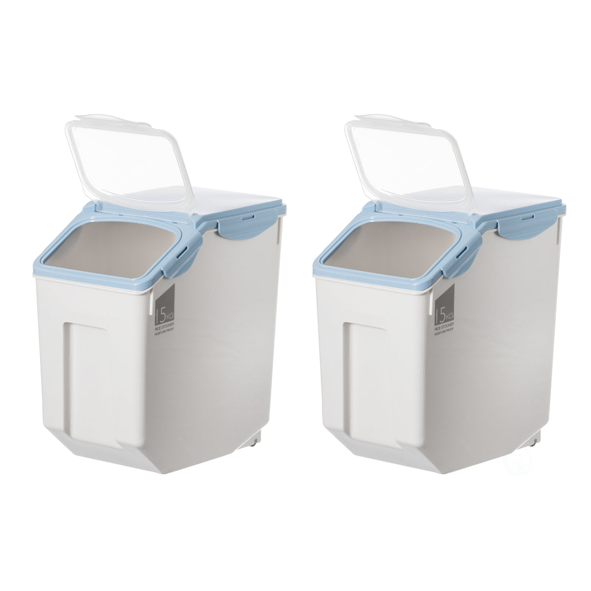 Set of 2 White Plastic Storage Food Holder Containers, with a Measuring Cup and Wheels, Large - LEHADAR