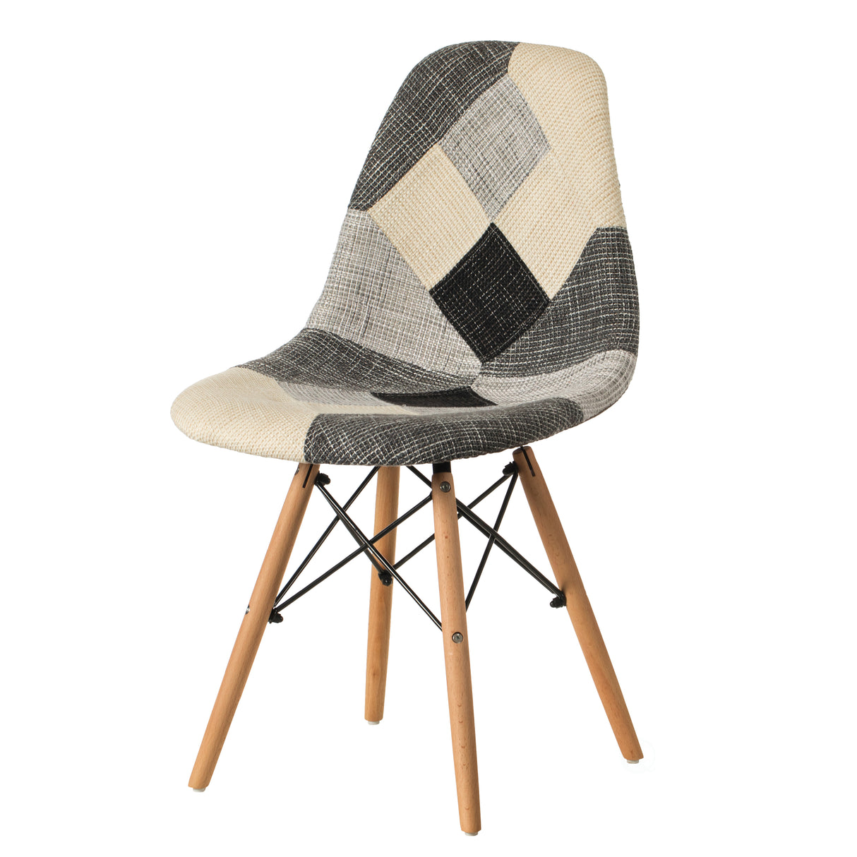 Modern Black and White Patchwork Fabric Chair with Wooden Legs for Kitchen, Dining Room, Entryway, Living Room - LEHADAR
