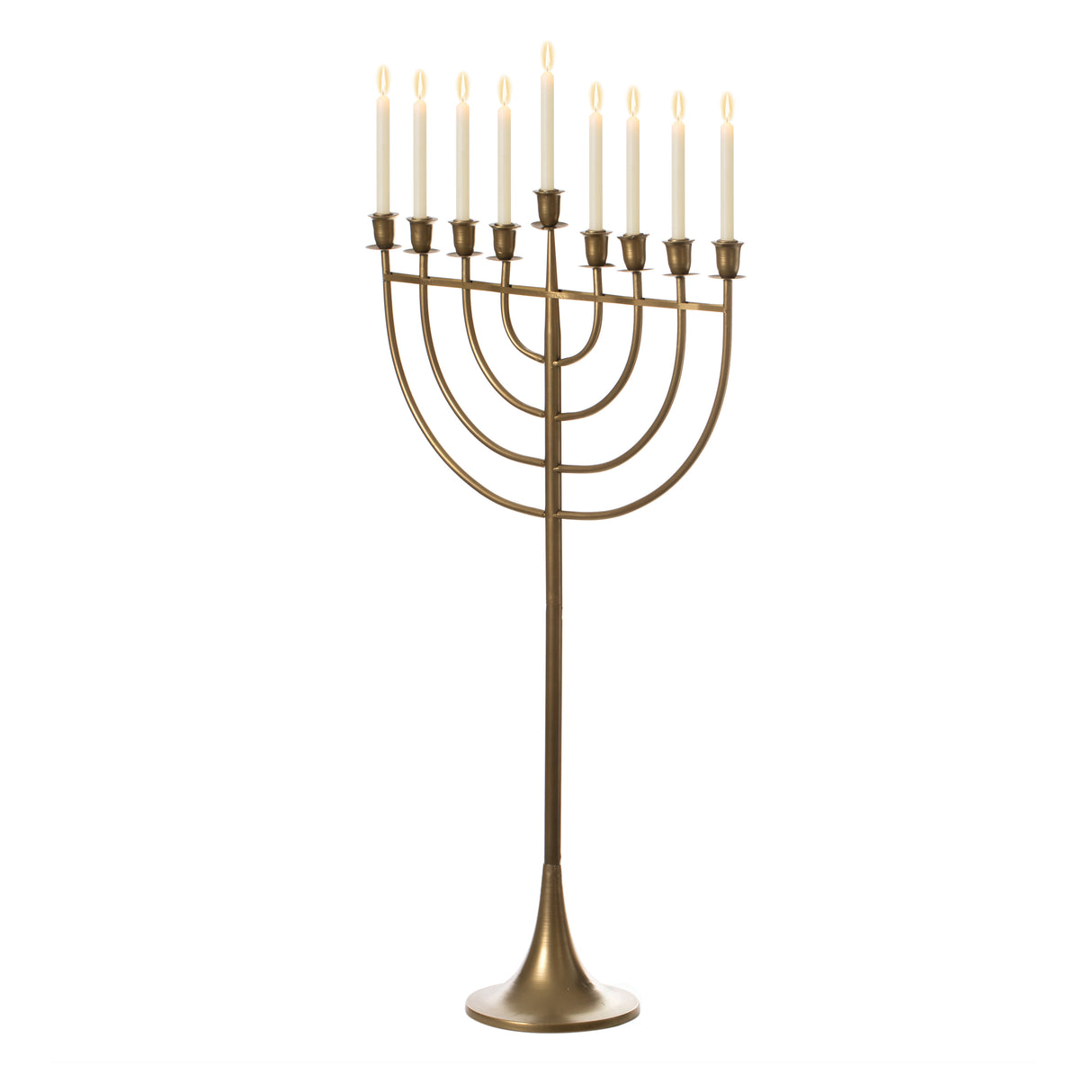 Modern Solid Metal Judaica Hanukkah Menorah 9 Branched Candelabra, Gold Finish Large - LEHADAR