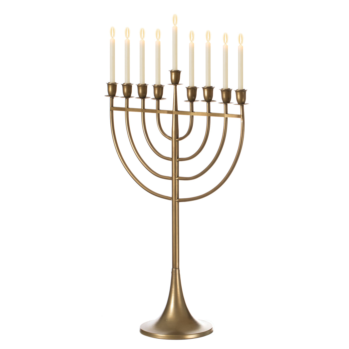 Modern Solid Metal Judaica Hanukkah Menorah 9 Branched Candelabra, Gold Medium - LEHADAR