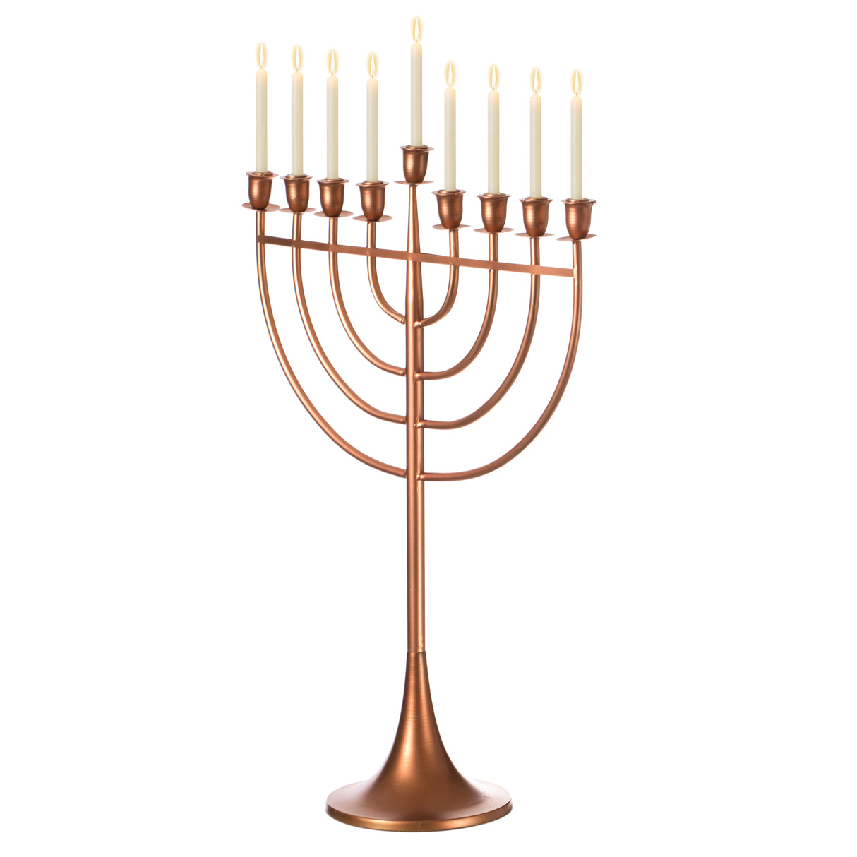 Modern Solid Metal Judaica Hanukkah Menorah 9 Branched Candelabra, Copper Medium - LEHADAR