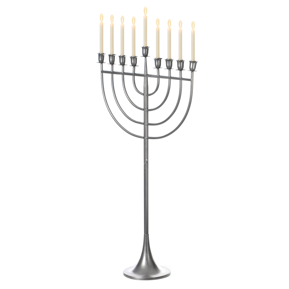 Modern Solid Metal Judaica Hanukkah Menorah 9 Branched Candelabra, Aluminum Finish Large - LEHADAR