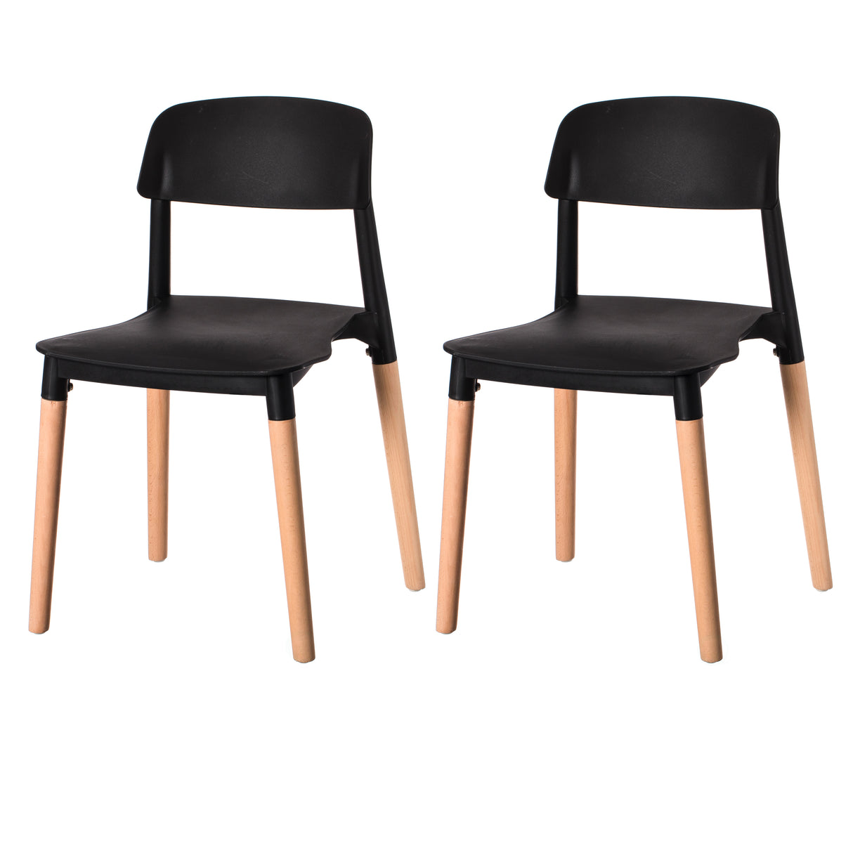 Modern Plastic Dining Chair Open Back with Beech Wood Legs, Black Set of 2 - LEHADAR