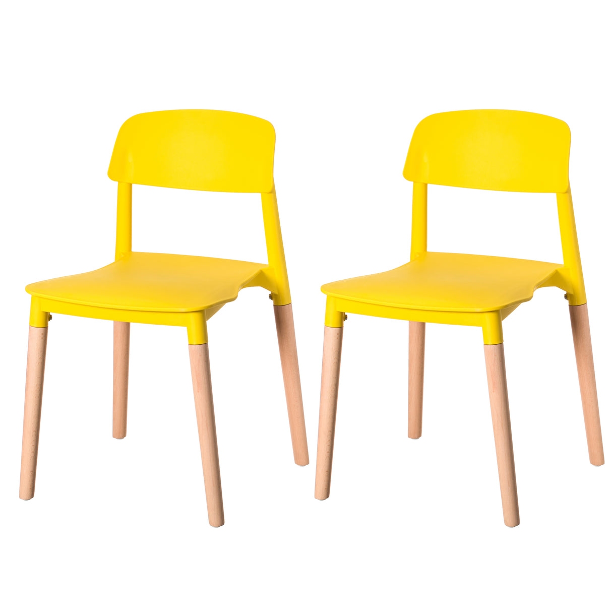 Modern Plastic Dining Chair Open Back with Beech Wood Legs, Yellow Set of 2 - LEHADAR