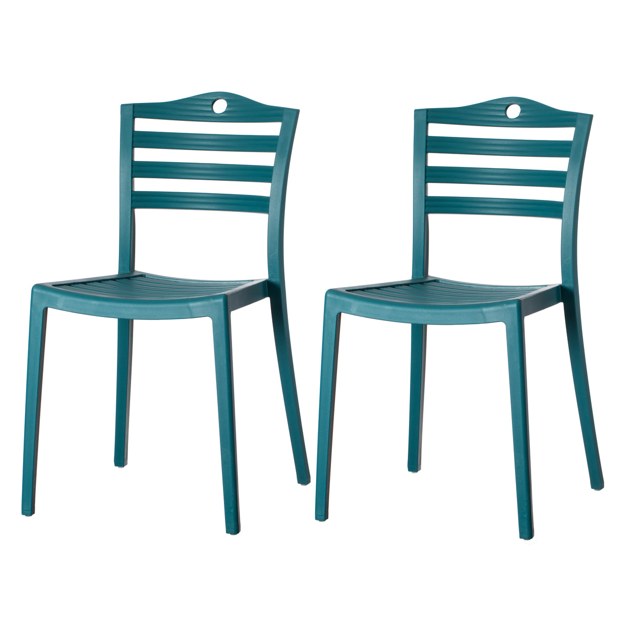 Stackable Modern Plastic Indoor and Outdoor Dining Chair with Ladderback Design for All Weather Use, Blue Set of 2 - LEHADAR