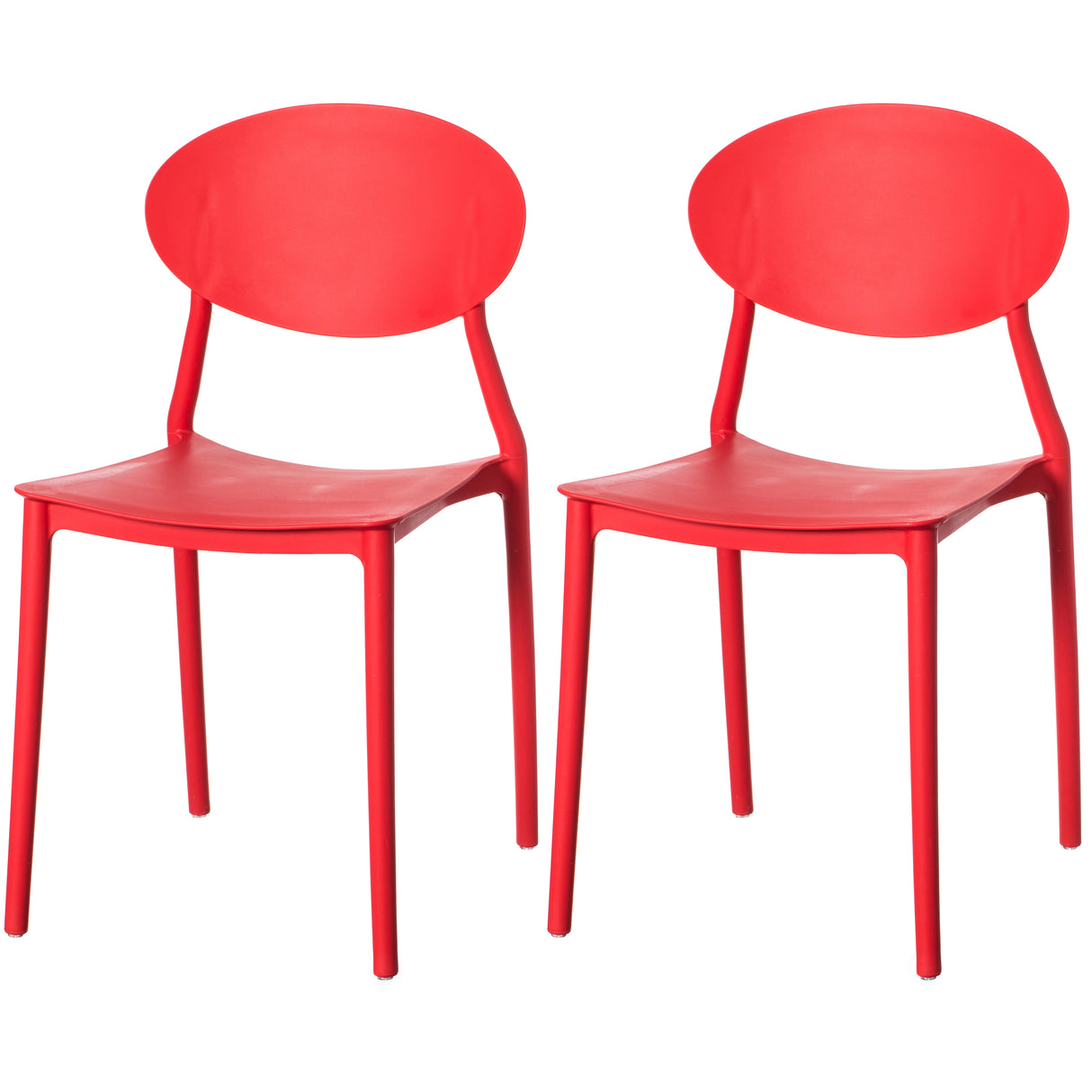 Modern Plastic Outdoor Dining Chair with Open Oval Back Design, Red Set of 2 - LEHADAR