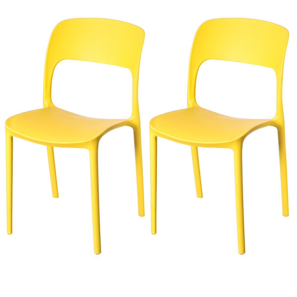 Modern Plastic Outdoor Dining Chair with Open Curved Back, Yellow Set of 2 - LEHADAR