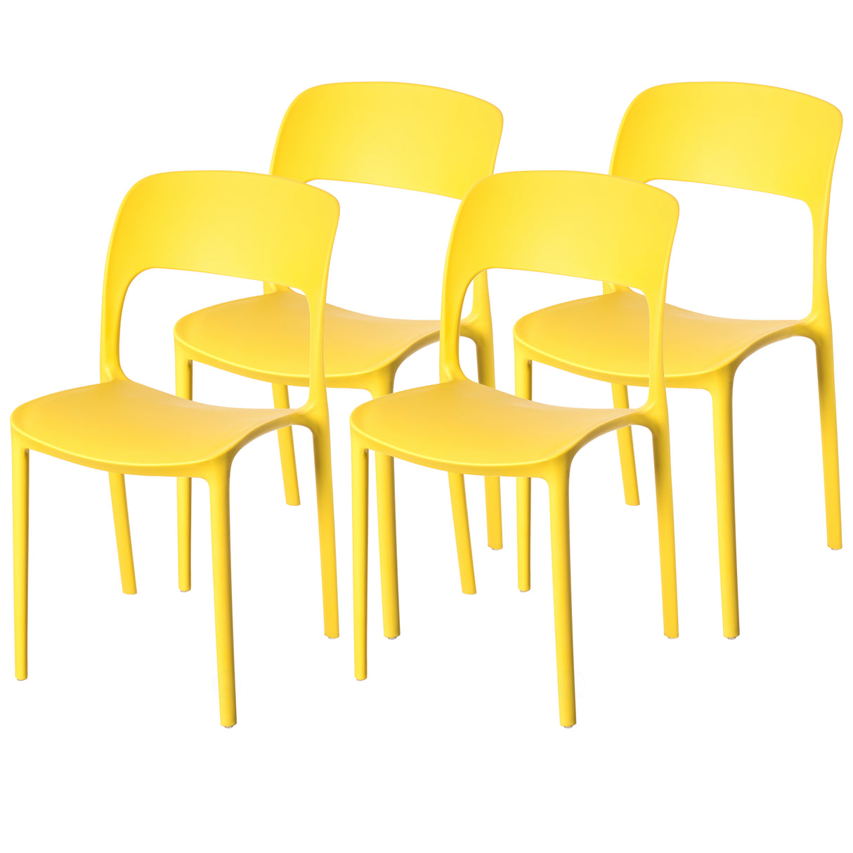 Modern Plastic Outdoor Dining Chair with Open Curved Back, Yellow Set of 4 - LEHADAR