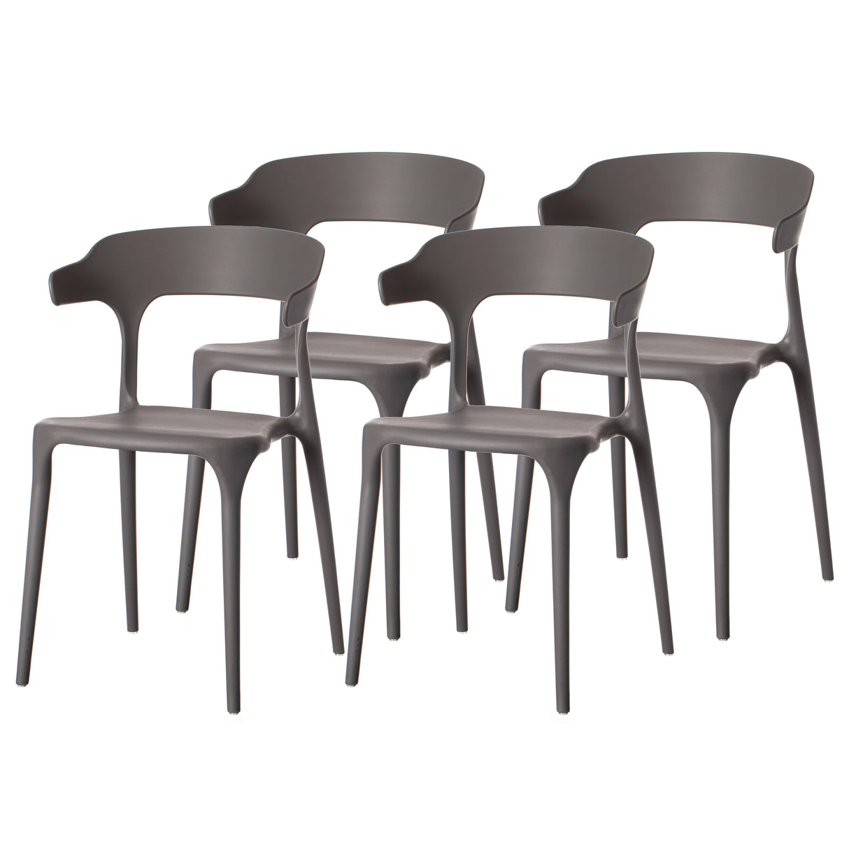 Modern Plastic Outdoor Dining Chair with Open U Shaped Back, Grey Set of 4 - LEHADAR