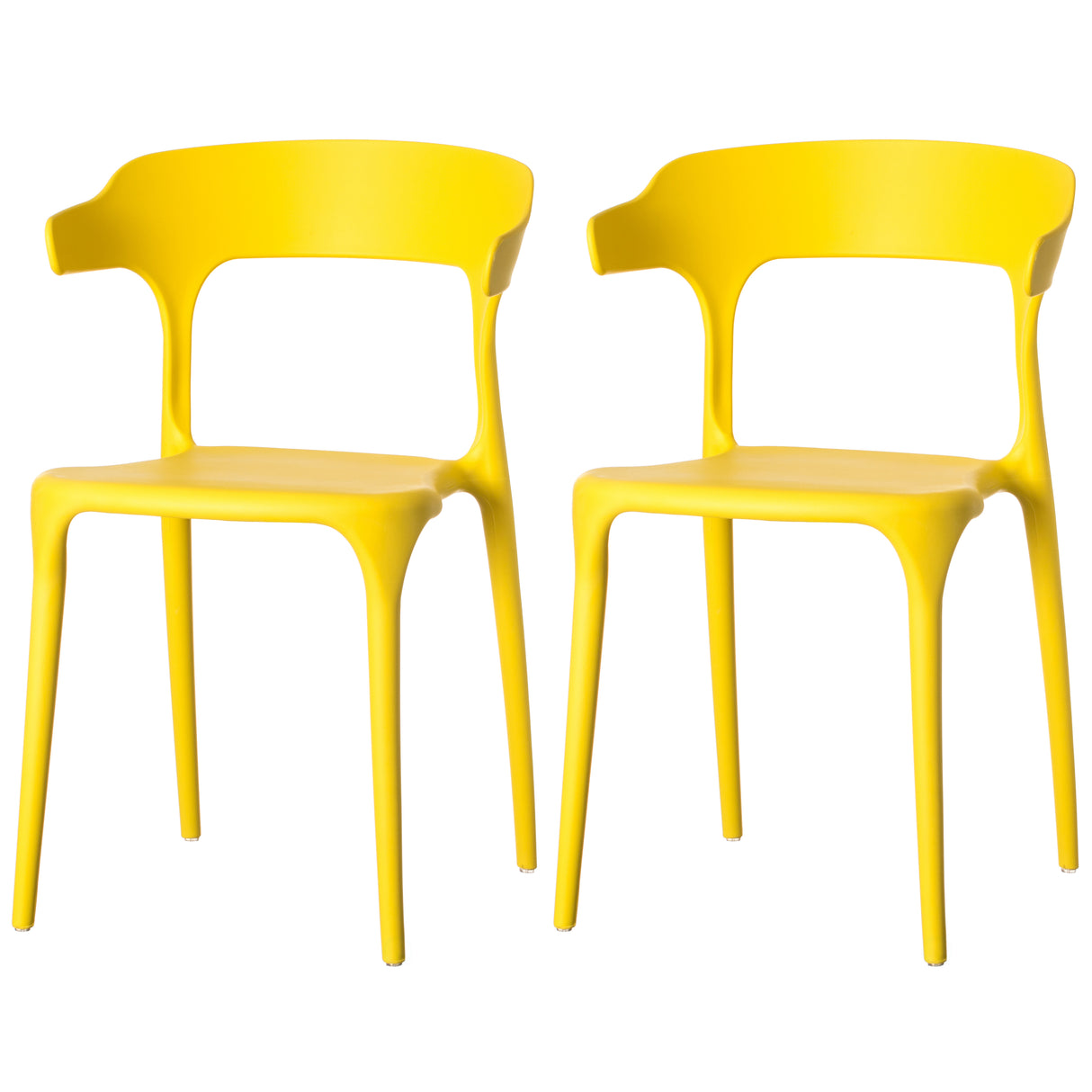 Modern Plastic Outdoor Dining Chair with Open U Shaped Back, Yellow Set of 2 - LEHADAR