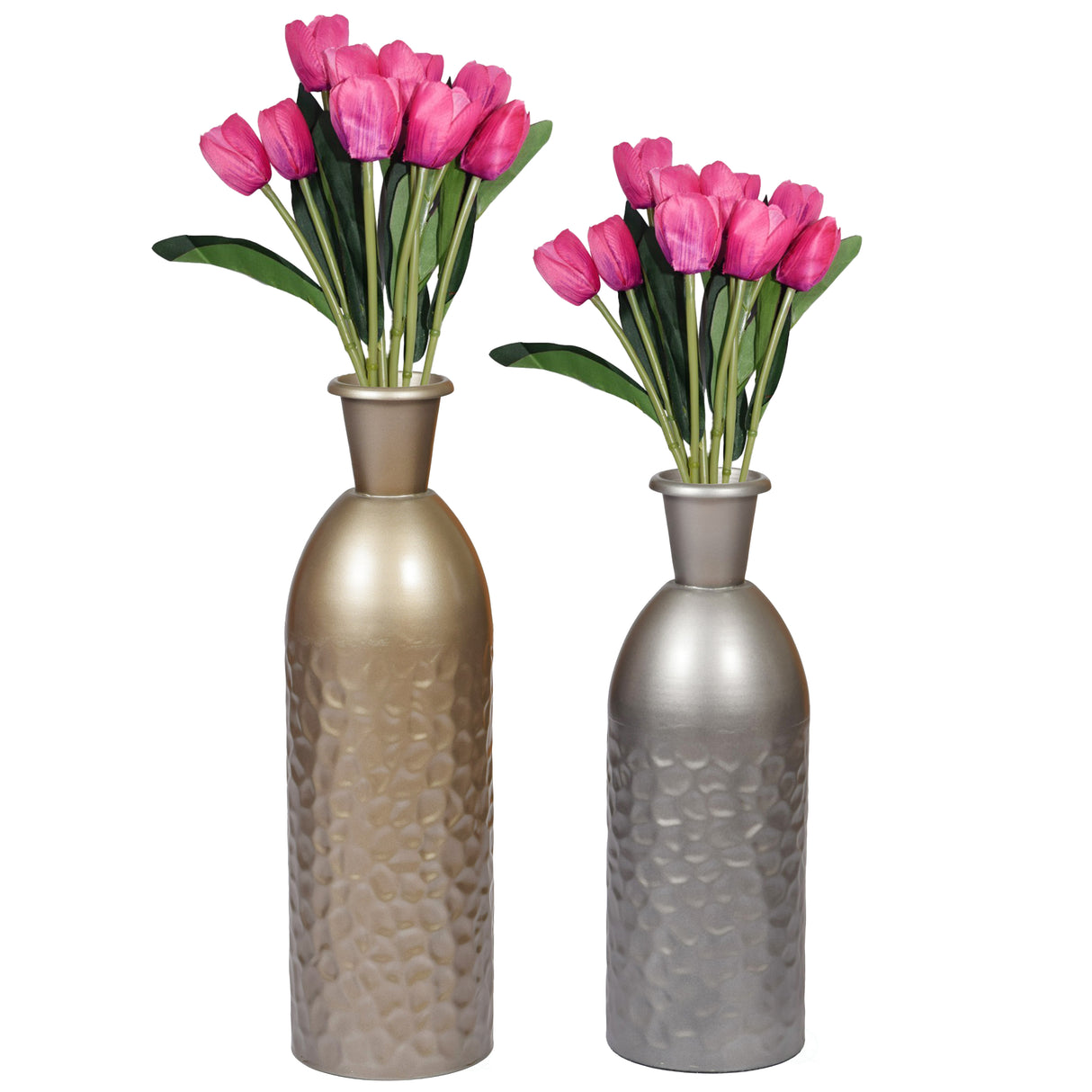 Modern Decorative Iron Hammered Tabletop Centerpiece Flower Vase, Set of 2 - LEHADAR