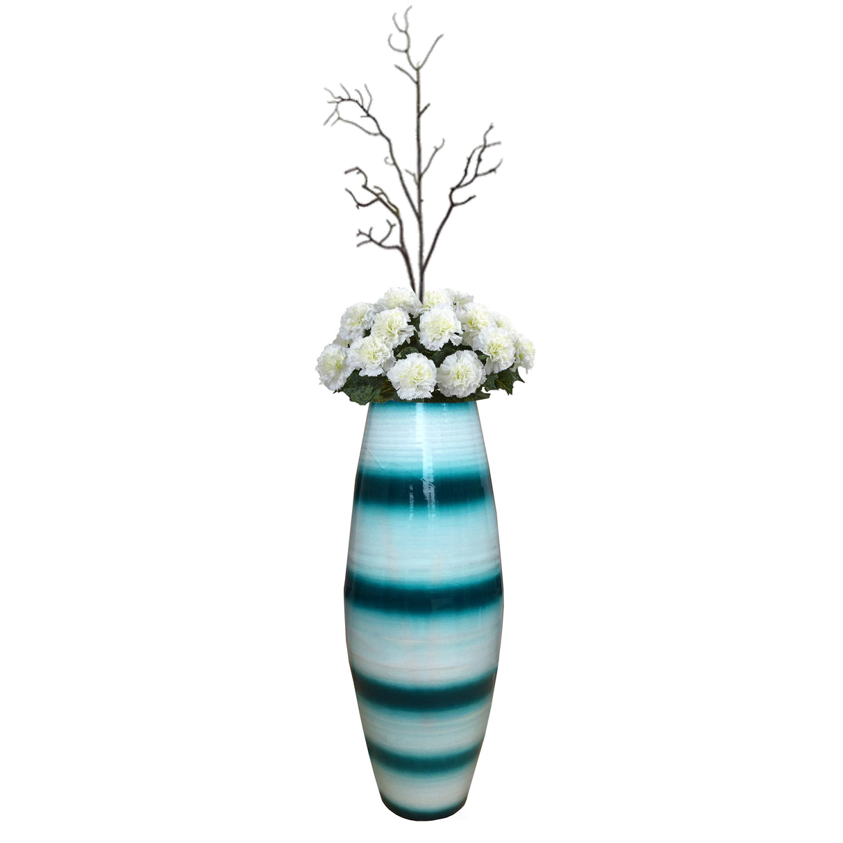 Bamboo Cylinder Floor Vase - Handcrafted Tall Decorative Vase - Ideal for Dining Room, Living Room, 16.5 Inch, Blue - LEHADAR