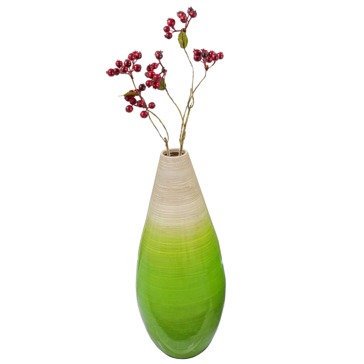 Contemporary Bamboo Floor Flower Vase Tear Drop Design for Dining, Living Room, Entryway Decoration Fill It with Dried Branches or Flowers, Large Green - LEHADAR