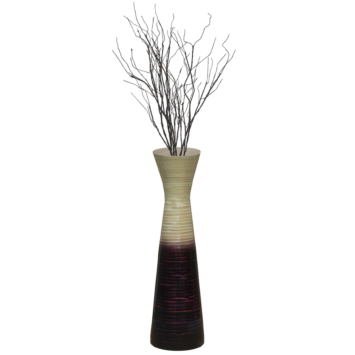Uniquewise 27" Contemporary Bamboo Floor Flower Vase Hourglass Design for Dining, Living Room, Entryway Decoration Fill It with Dried Branches or Flowers, Purple - LEHADAR
