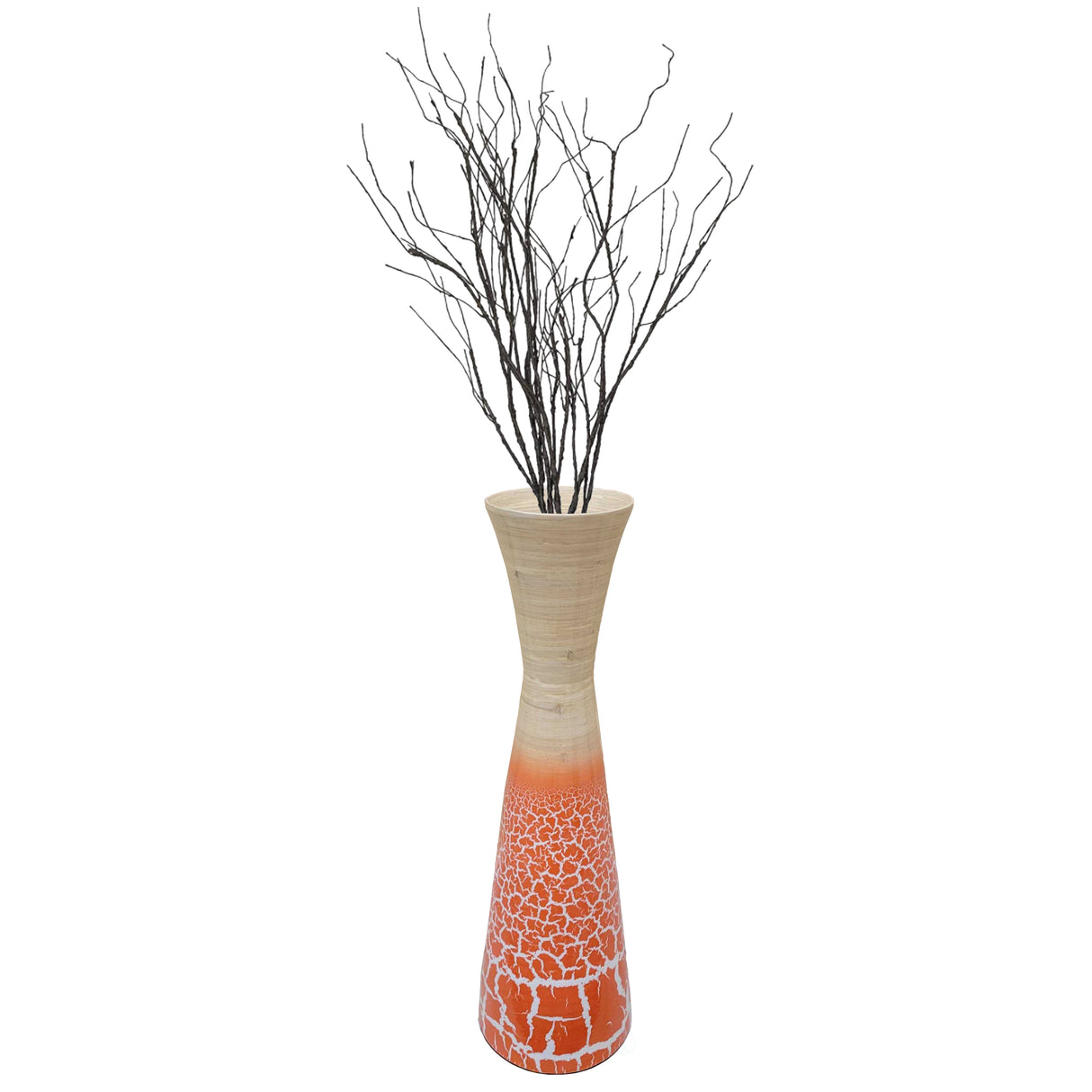 Uniquewise 27" Contemporary Bamboo Floor Flower Vase Hourglass Design for Dining, Living Room, Entryway Decoration Fill It with Dried Branches or Flowers, Orange - LEHADAR