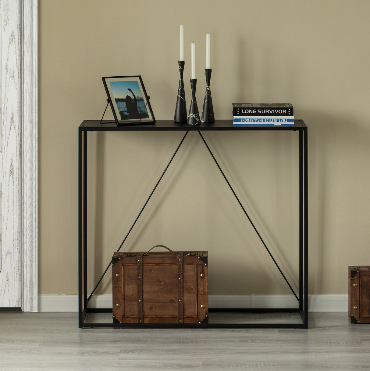 Modern Display Metal Console Table, for Dining, Entryway and Hallway, Black - LEHADAR