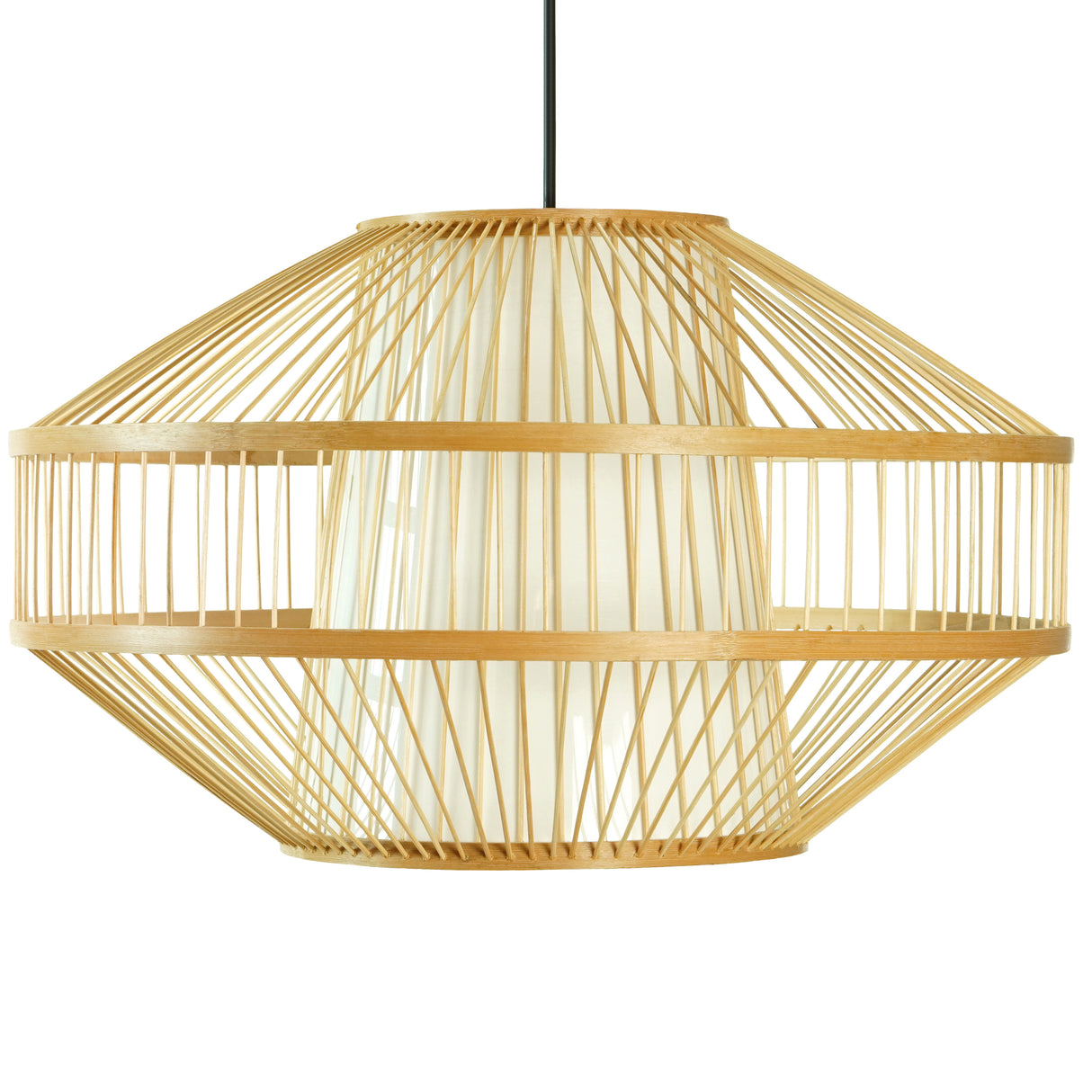 Modern Bamboo Lantern Pendant Lamp Hanging Light Shade for Entryway and Living Room, Medium - LEHADAR
