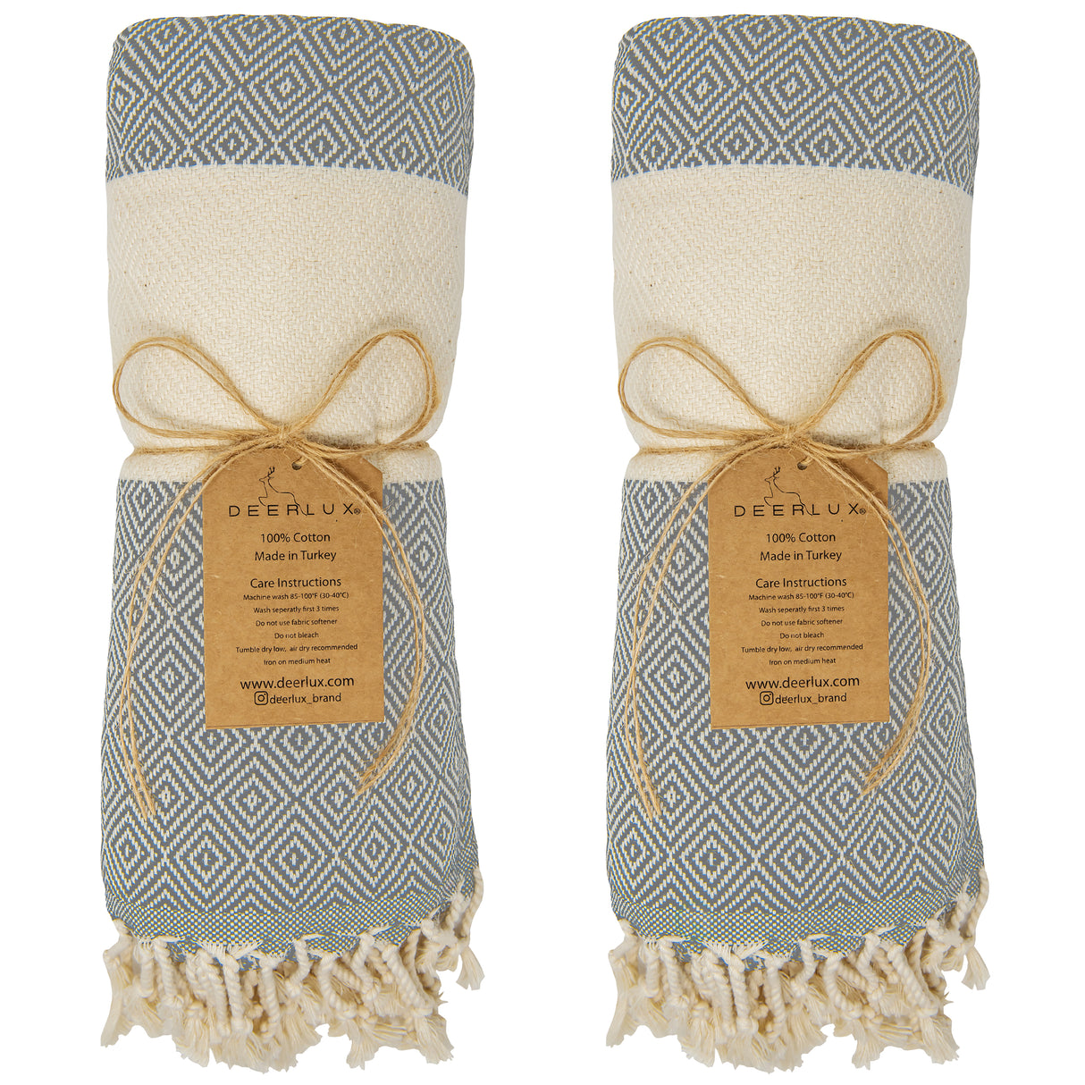 Deerlux 100% Cotton Turkish Bath Towel, 40" x 70" Diamond Peshtemal Set of 2, Gray - LEHADAR