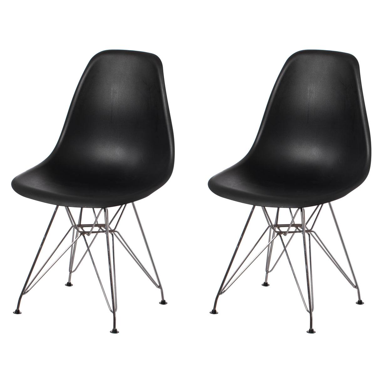 Mid-Century Modern Style Plastic DSW Shell Dining Chair with Metal Legs, Black Set of 2 - LEHADAR
