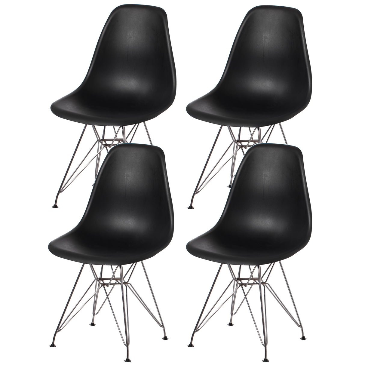 Mid-Century Modern Style Plastic DSW Shell Dining Chair with Metal Legs, Black Set of 4 - LEHADAR