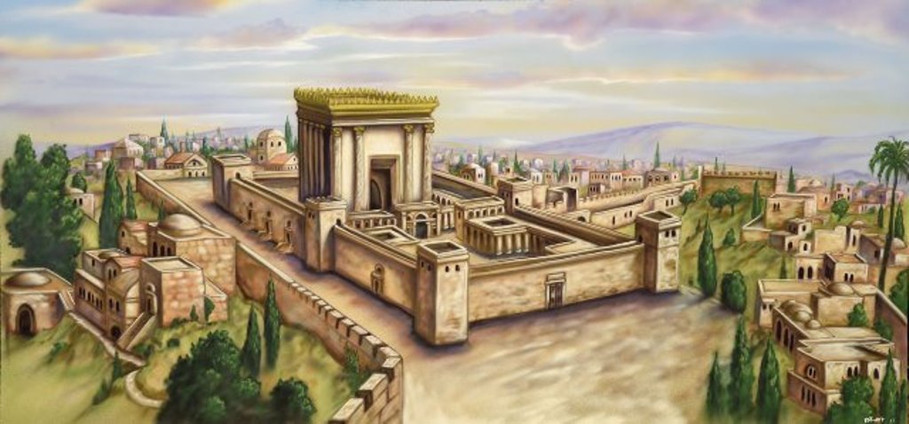 Sukkah Mural Decoration X Large Fabric' Beit Hamikdash 'print 4'7X 10 - LEHADAR