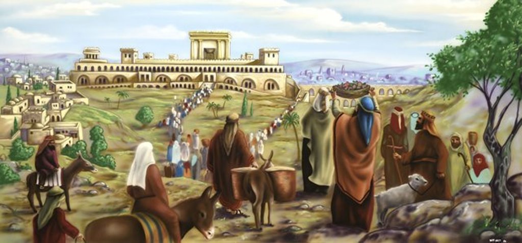 Sukkah Mural Decoration X Large Fabric' Aliya Laregel ' print 4'7X 10 - LEHADAR