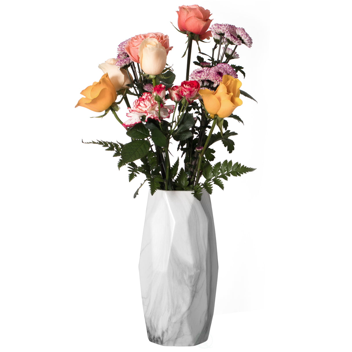 Contemporary Ceramic Marble Look Design Table Vase Geometric Flower Holder Decor, 9 Inch - LEHADAR