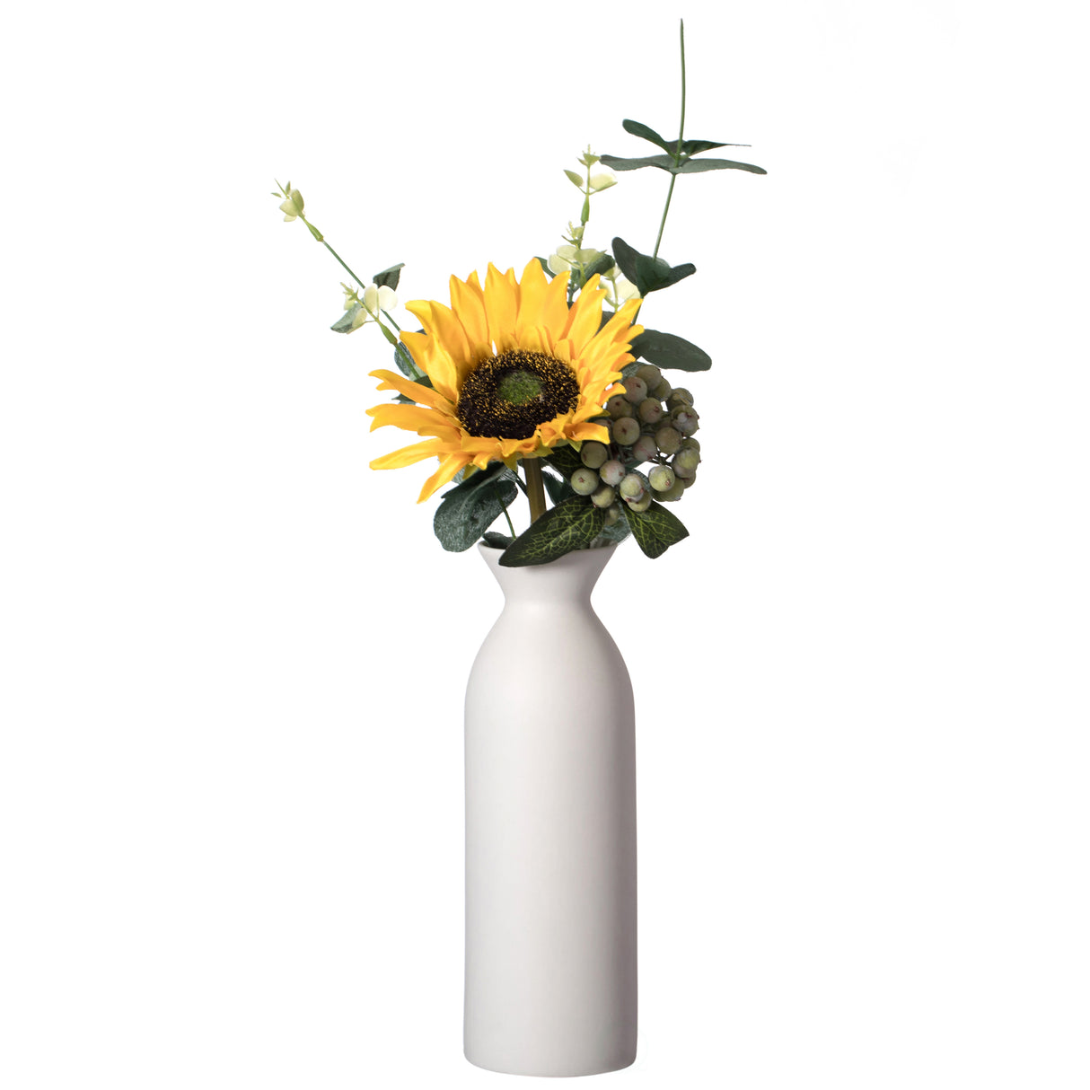 Modern White Cylinder Shaped Ceramic Table Flower Vase Holder - Elegant Home Decor Accent, Ideal for Fresh and Artificial Flowers, Stylish Centerpiece for Living Room, Dining Room, and Office, 9 Inch - LEHADAR