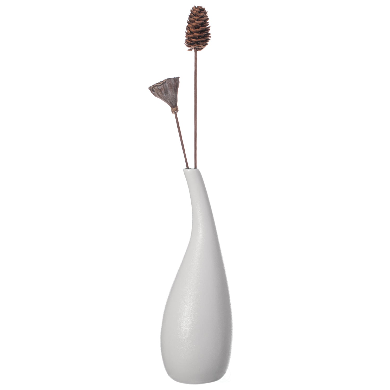 White Contemporary Unique Teardrop Shaped Ceramic Table Vase Flower Holder, 10 Inch - LEHADAR