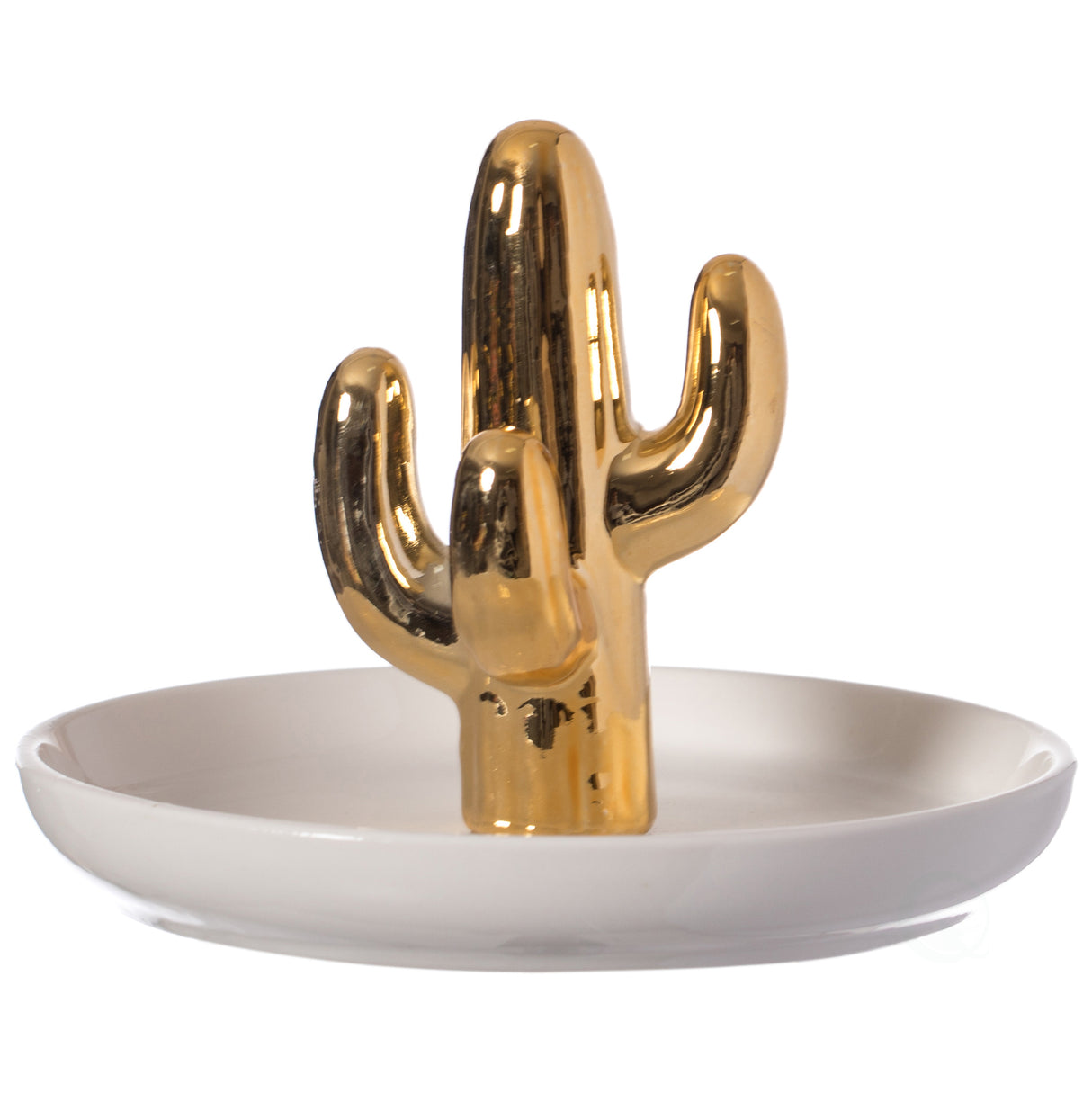 Modern Ceramic Trinket Dish Accent Plate Jewelry Holder White Plate and Gold Cactus Tree - LEHADAR