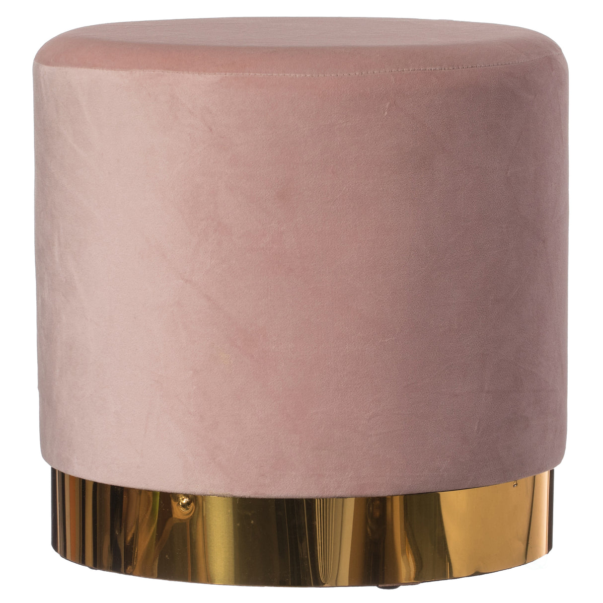 Modern Round Velvet Fabric Standard Ottoman Stool with Gold Base, Pink - LEHADAR