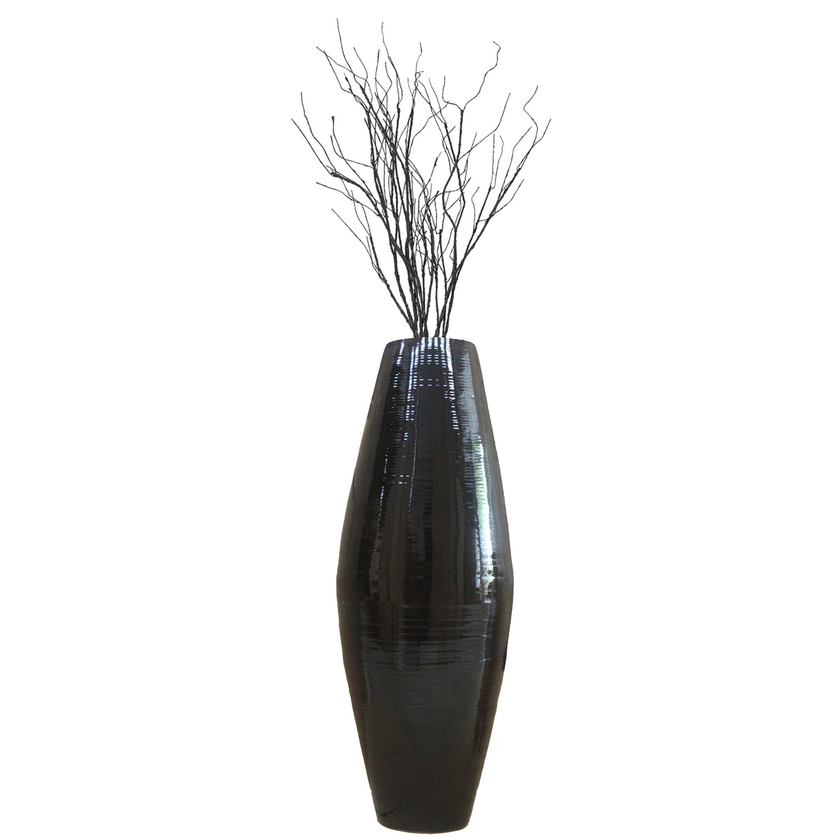 Bamboo Cylinder Floor Vase - Handcrafted Tall Decorative Vase - Ideal for Dining Room, Living Room, 37 Inch Black - LEHADAR