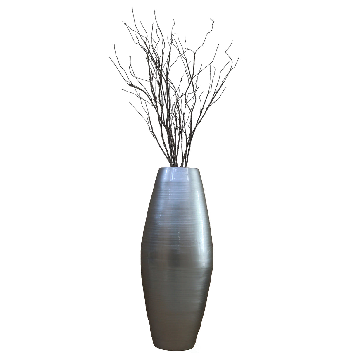Bamboo Cylinder Floor Vase - Handcrafted Tall Decorative Vase - Ideal for Dining Room, Living Room, 27 Inch Silver - LEHADAR