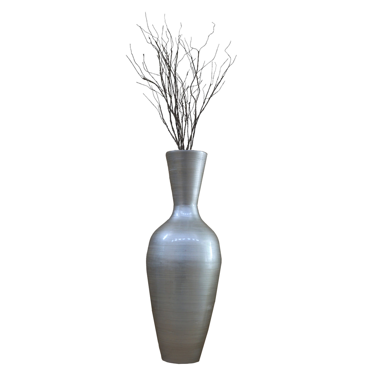 Uniquewise Tall Floor Vase, 37 Inch Bamboo Vase, Modern Silver Vase for Dining, Living Room, Entryway, Large Flower Holder, Classic Floor Vase for Home Decor - LEHADAR